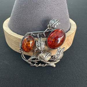 Lot #774 Sterling Silver & Amber Brooch