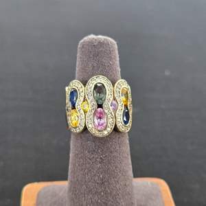 Lot #788 Gold Toned Colorful Multi Stoned Ring - Size 5