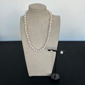 Lot #792 Faux Pearl Necklace & Earrings w/ Sterling Clasp