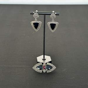 Lot #794 Sterling Silver & Black Onyx Earrings & Brooch Set 