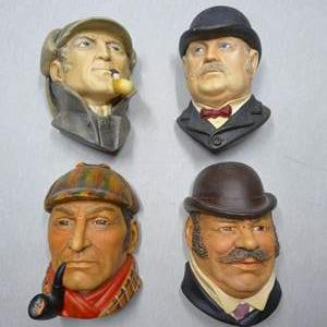 Lot #76 Mixed Lot 4 Bossons and Legend Products Chalkware Heads As Shown To Include Sherlock Holmes and Dr. Watson