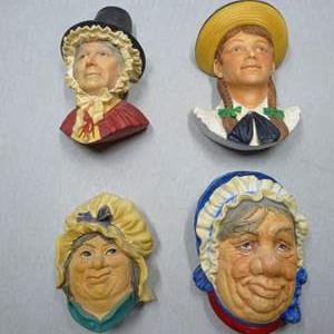 Lot #217 Mixed Lot 4 Chalkware Heads As Shown To Include Anne of Green Gables- 2 Bossons