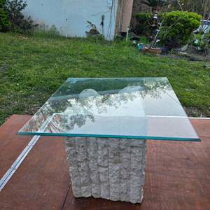 Lot #260 Vintage Tesselated Stone and Glass End Table