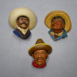 Lot #71 Mixed Lot 3 Bossons and Legend Products Chalkware Heads As Shown To Include Emiliano Zapata