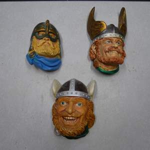 Lot #73 Mixed Lot 3 Bossons and Legend Products Chalkware Heads As Shown To Include Olaf Tryggvasson Viking King