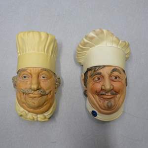 Lot #77 Mixed Lot 2 Chalkware Chef Heads As Shown- 1 Bossons