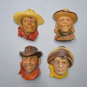 Lot #115 Mixed Lot 4 Bossons and Legend Products Chalkware Heads As Shown To Include Rawhide and Buffalo Bill See Description