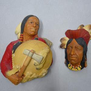 Lot #116 Lot of 2 Bossons Native American Chalkware Heads As Shown- Cheyenne and Tecumseh