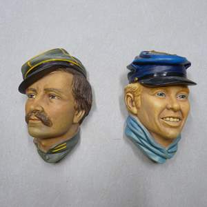 Lot #119 Lot of 2 Bossons Chalkware Heads As Shown- Infantry Officer and Drummer Boy