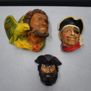 Lot #140 Mixed Lot 3 Bossons and Legend Products Chalkware Heads As Shown To Include Buccaneer and Blackbeard