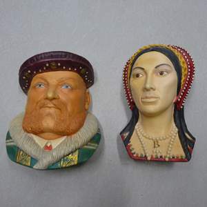 Lot #171 Mixed Lot Bossons and Legend Products Chalkware Heads As Shown- King Henry VIII and Anne Boleyn