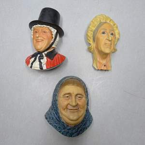 Lot #172 Mixed Lot 3 Bossons and Legend Products Chalkware Heads As Shown To Include Betsey Trotwood and Fisherwoman