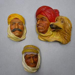 Lot #194 Mixed Lot 3 Chalkware Heads As Shown To Include Afghan and Hound