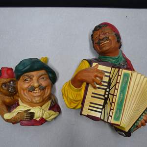 Lot #195 Mixed Lot 2 Chalkware Heads As Shown- 1 Bossons