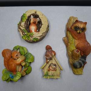 Lot #212 Lot of 4 Bossons Chalkware Animals As Shown- Raccoon, Fox Cub, Squirrel and Chipmunks