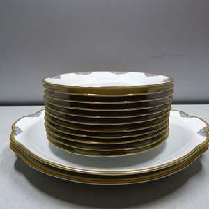 Lot #224 Mixed Lot Kgl Priv Tettau Porcelain Set of 11 Small Plates and 2 Serving Platters As Shown