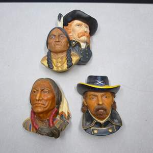 Lot #232 Mixed Lot 3 Bossons and Legend Products Chalkware Heads As Shown To Include Sitting Bull and George Custer