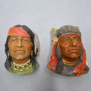 Lot #233 Lot of 2 Legend Products Chalkware Native American Heads As Shown- Navajo and Crazy Horse