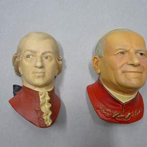 Lot #254 Mixed Lot 2 Bossons and Legend Products Chalkware Heads As Shown To Include Mozart and the Pope