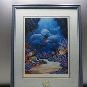 Lot #281 Framed Eric Van Raemdonck Dolphins Paradise Lenox Collections Signed/Numbered See Description