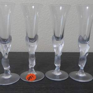 Lot #291  4 GREAT Igor Carl Faberge' (France) Kissing Doves tall flute glasses (GOOGLE THESE)