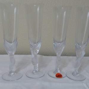 Lot #295  4 GREAT Igor Carl Faberge' (France) Kissing Doves tall flute glasses (GOOGLE THESE)