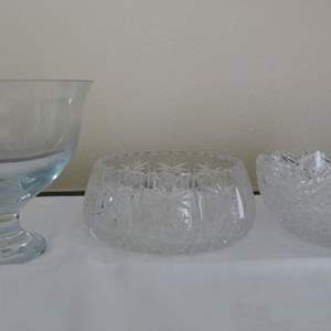 Lot #310  3 nice clear crystal bowls 1 award, 1 press cut & 1 cut (all in very nice condition