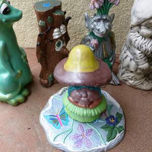 Lot #372  Collection of (ceramic NOT concrete) yard art hand painted 