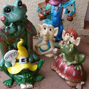 Lot #374  Collection of (ceramic NOT concrete) yard art hand painted 