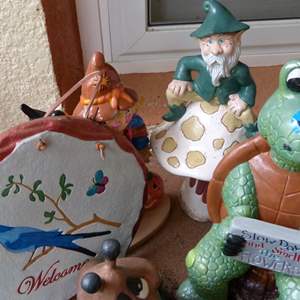 Lot #377  Collection of (ceramic NOT concrete) yard art hand painted 