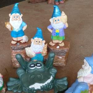 Lot #378  Collection of (ceramic NOT concrete) yard art hand painted 