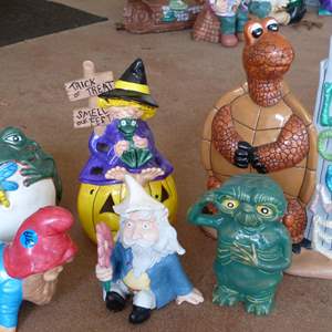 Lot #379  Collection of (ceramic NOT concrete) yard art hand painted 