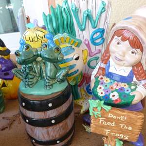 Lot #381  Collection of (ceramic NOT concrete) yard art hand painted 