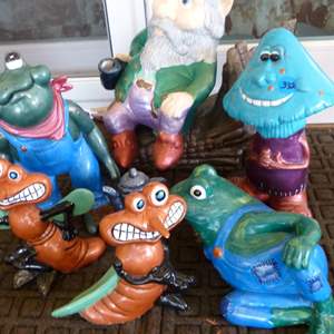 Lot #392  Collection of (ceramic NOT concrete) yard art hand painted 