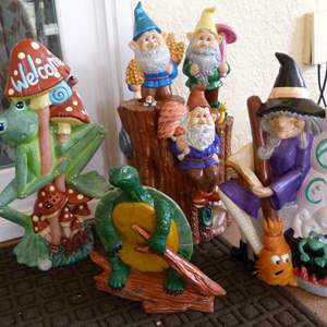 Lot #393  Collection of (ceramic NOT concrete) yard art hand painted 