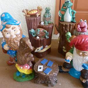 Lot #394  Collection of (ceramic NOT concrete) yard art hand painted 