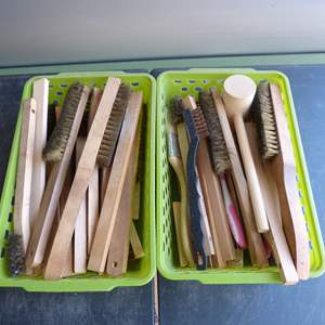 Lot #80 Lot of 2 Small Bins Brushes and Tools As Shown