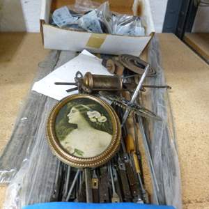 Lot #81 Mixed Lot Clock Parts and Antique Metal Photos As Shown