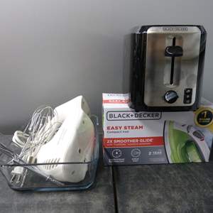 Lot #169 Mixed Lot Toaster, Mixer, and Iron In Box As Shown