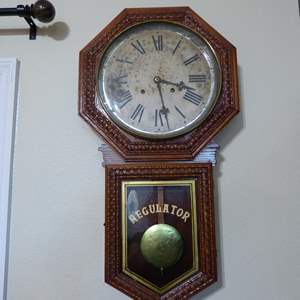 Lot #192 Antique Ingraham Regulator Wall Clock See Description 