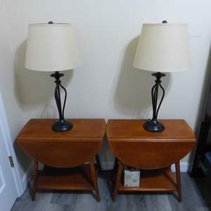 Lot #235 WOW Set of 2 Cushman Colonial Folding Tables/Nightstands With Lamps As Shown Look These Up