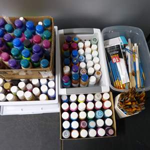 Lot #241 Large Mixed Lot Craft Paint and Paintbrushes As Shown