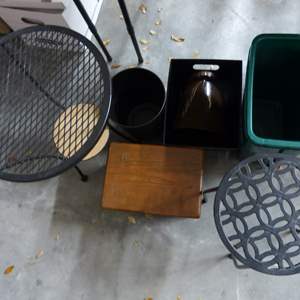 Lot #280 Mixed Lot Small Tables, Planters, Garbage Cans and More As Shown