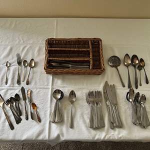 Lot #24 - Flatware & wicker holder