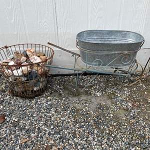 Lot #331 - Basket of rocks & Planter in stand