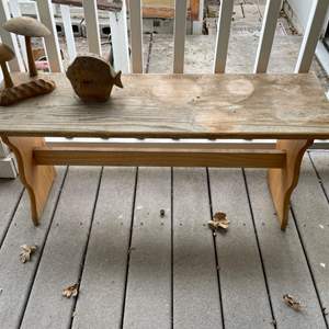 Lot #338 - Wood bench, fish, & mushroom