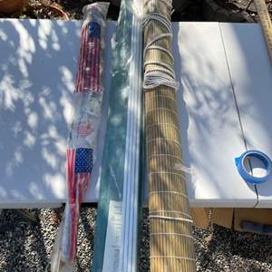 Lot #376 - Bamboo Blinds, Curtain Rod, U.S. Flag