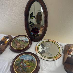 Lot #187 - Wall hangings, plates. candle holders, mirrors