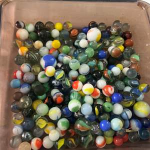 Lot #219 - Jar of buttons and jar of marbles