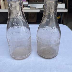 Lot #88 - Monterey Milk Distributors milk bottle early 1900's, Whiting Milk Companies Glass milk bottle 1920's